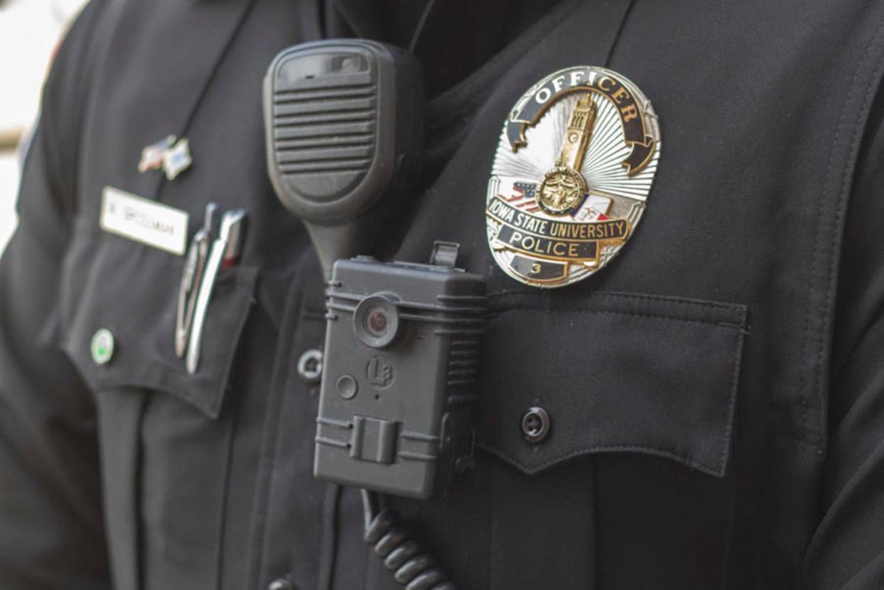 Closeup of the front of an ISU Police uniform.